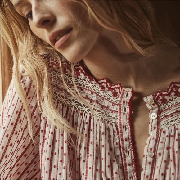 💋SOLD💋 ♥️🌹DÔEN ‘Emmeline’ Organic Cotton Voile Cascading Lace-Trim Nightgown - Picture 5 of 16